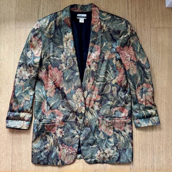 Vintage 80s Gold Jacquard Blazer – Size M - Picture 6 of 9